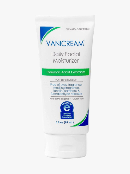 Vanicream Daily Facial Moisturizer in branded tube component on a light gray background